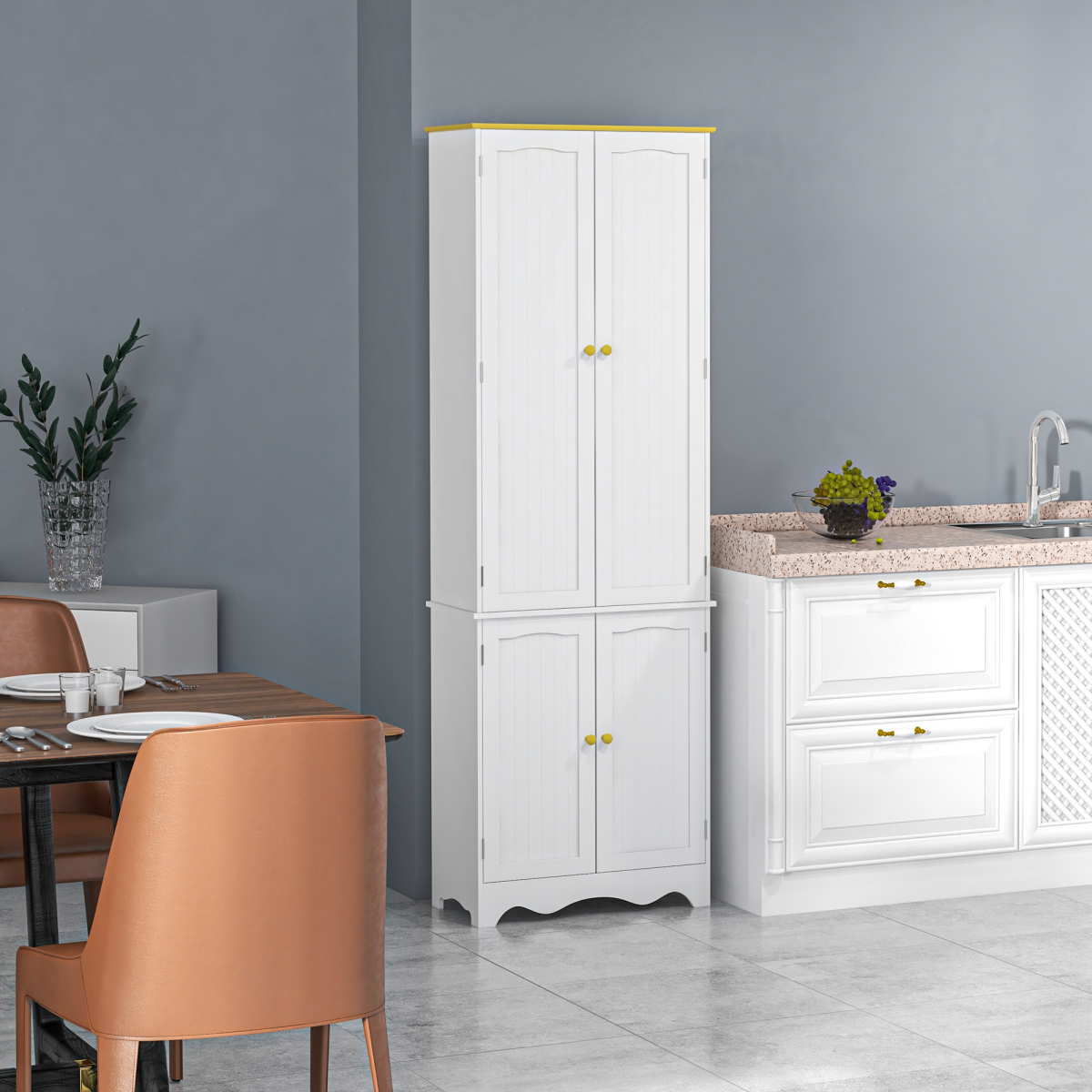 Freestanding Kitchen Cupboard 4-Door Storage Cabinet 4 Shelves, White
