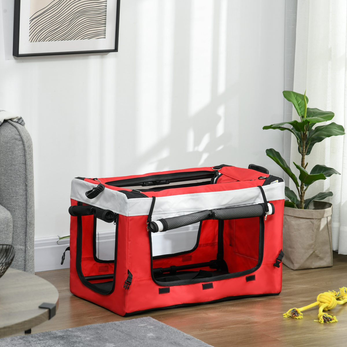 PawHut Foldable Pet Stroller with Detachable Carrier, Soft Padding, Red