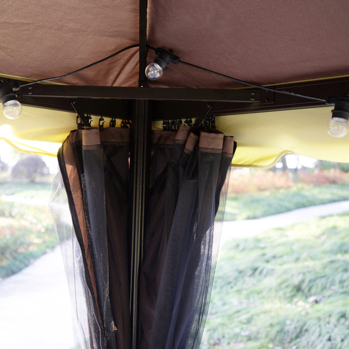 Outsunny Metal Frame Gazebo with Sides, Powder-Coated Aluminium Frame, PA-Coated Polyester Roof, Removable Curtains