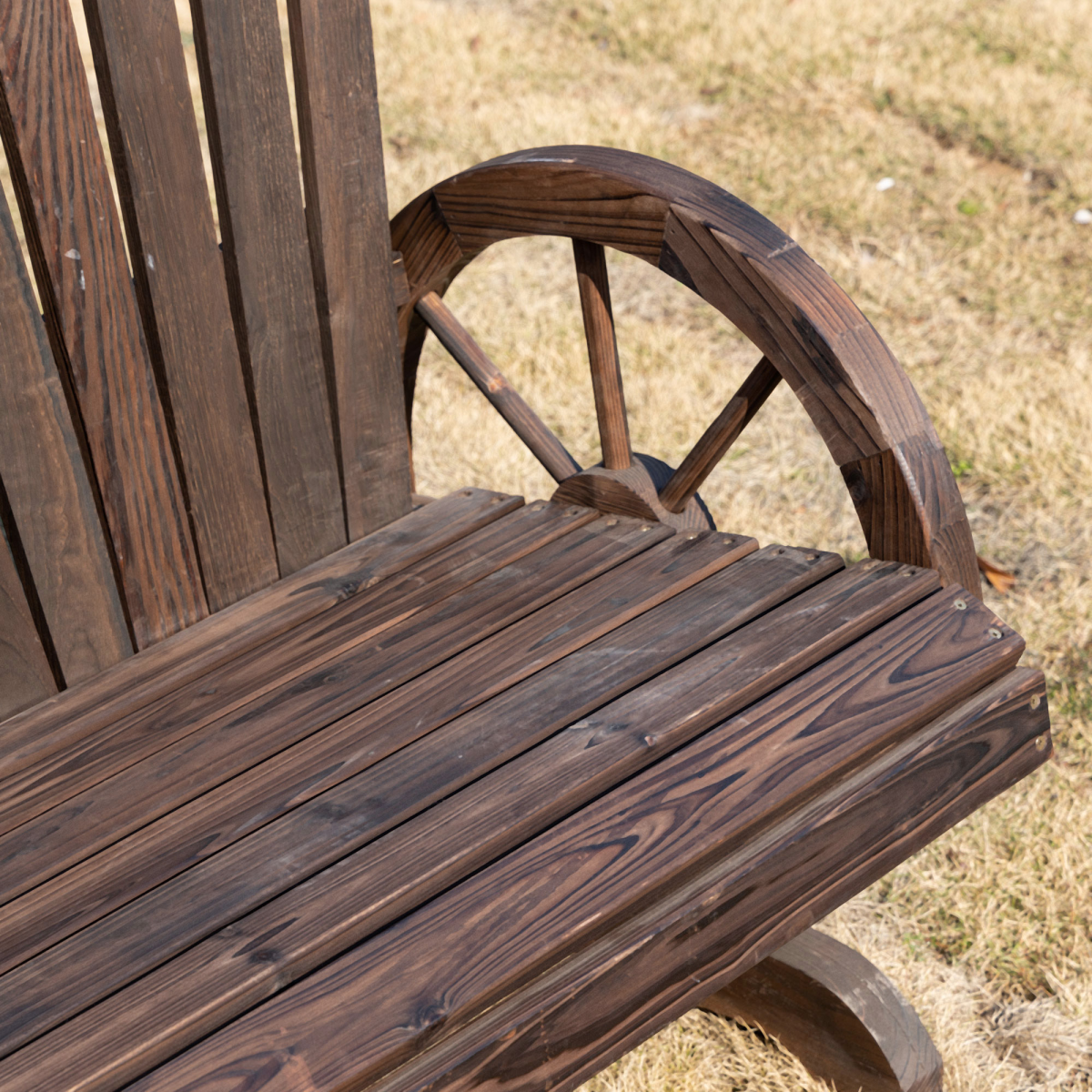 2 Seater Garden Bench with Wheel-Shaped Armrests, Carbonized Colour