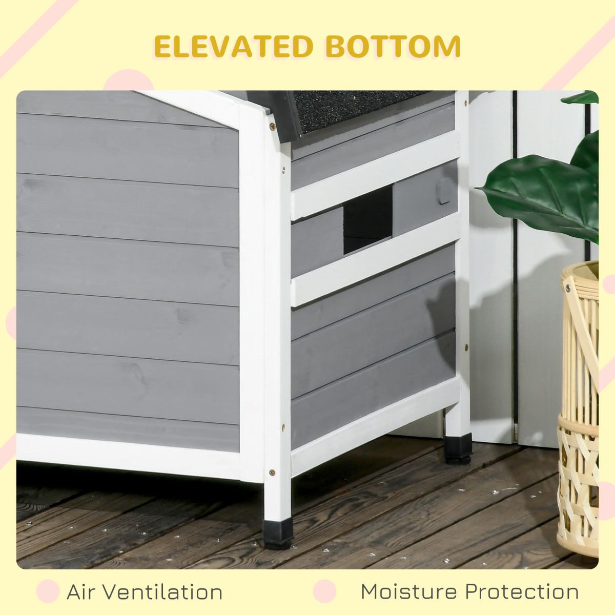 PawHut Outdoor Wooden Dog Kennel with Asphalt Roof, Grey, 97 x 72 x 65cm
