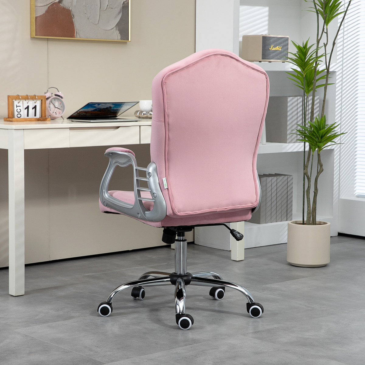 Vinsetto Pink Velvet-Feel Home Office Chair with Adjustable Height & Tilt