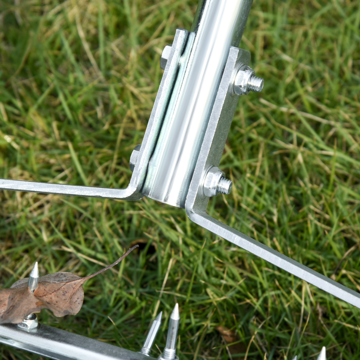 Outsunny Lawn Aerator Roller with 3-Level Adjustable Handle, Galvanized Metal and PP Plastic