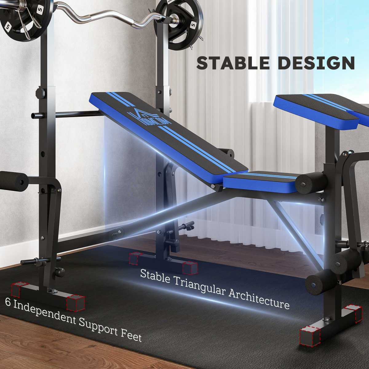 HOMCOM Adjustable Multi-Function Weight Bench with Squat Rack