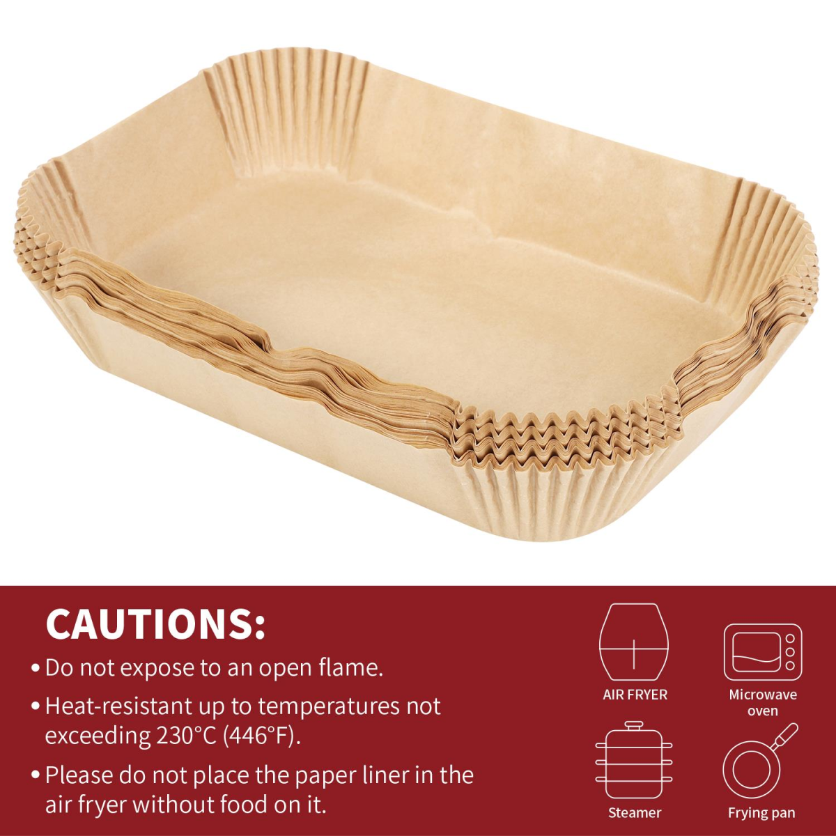 Vinsani 100 Pack Air Fryer Paper Liners, Non-Stick, Greaseproof, 21.8 x 14 cm, Wood Pulp with Silicone Coating