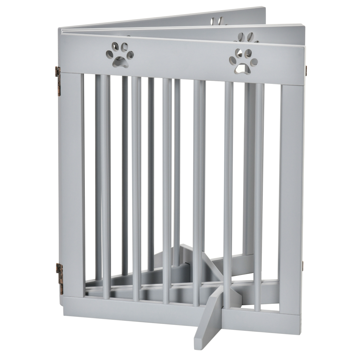 Freestanding Pet Gate 4 Panel Folding Wooden Dog Barrier w/ Support Feet