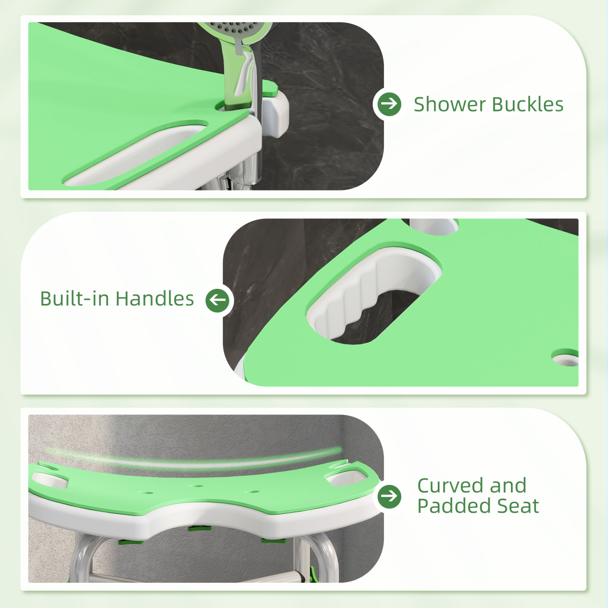 HOMCOM Aluminium Adjustable Shower Stool with Suction Feet, 150kg