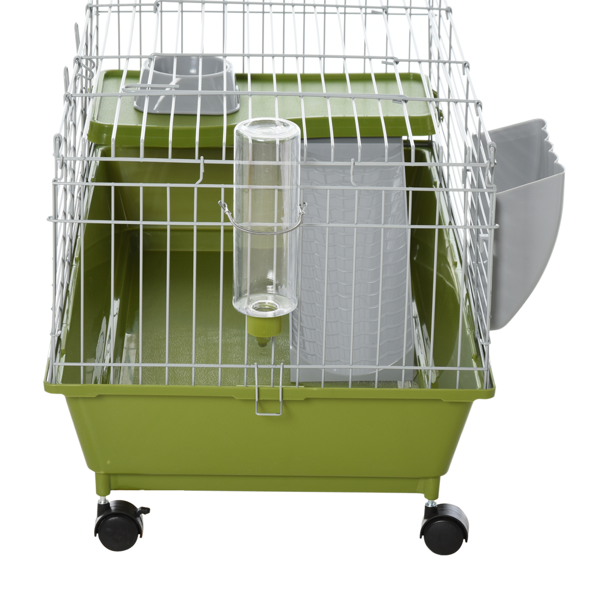 PawHut 89cm Small Animal Home Cage for Rabbits, Ferrets, Chinchillas and Guinea Pigs with Wheels, Platform, Ramp, Hay Feeder, Water Bottle and Food Dish