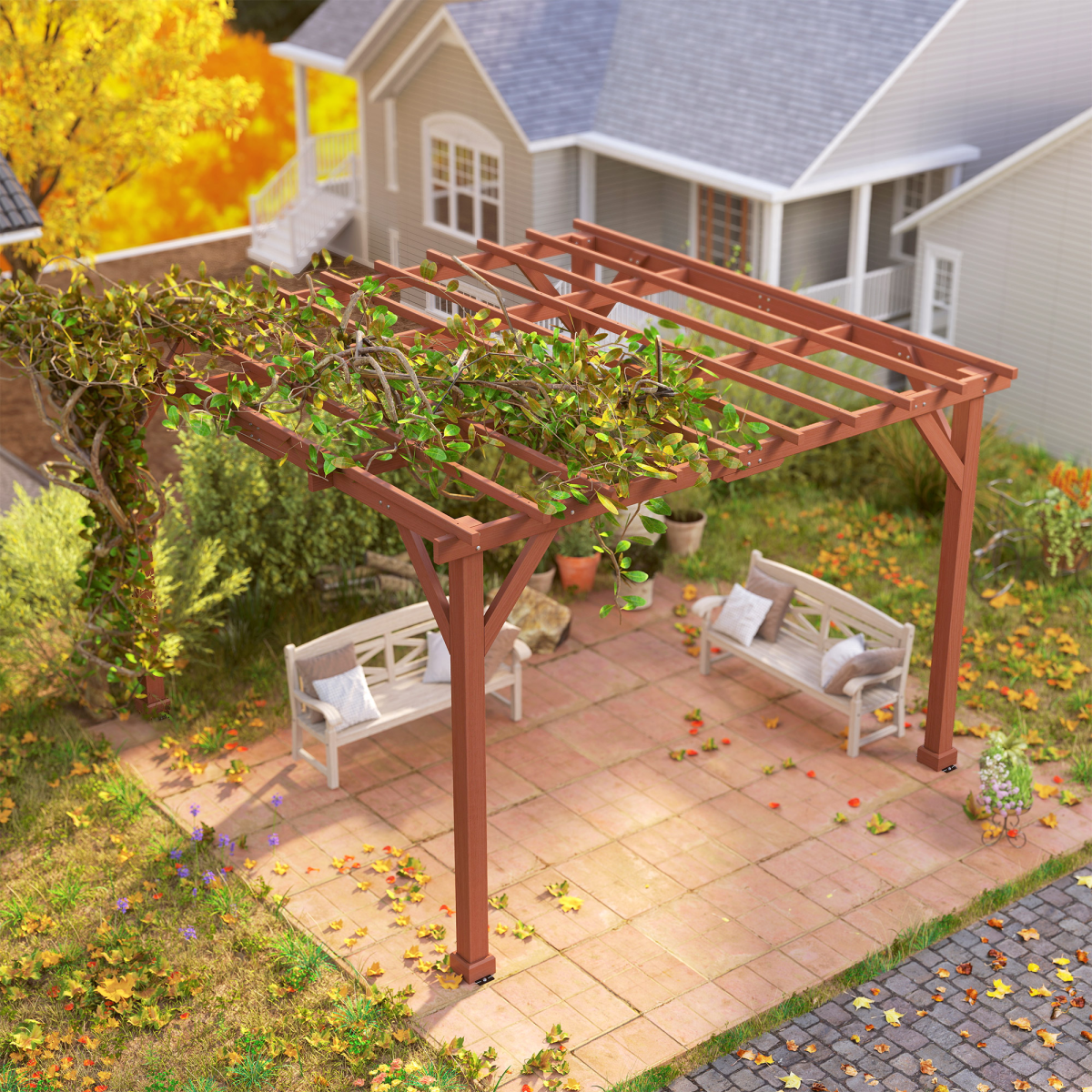 Outsunny 3.3 x 3.3m Brown Fir Wood Pergola Kit