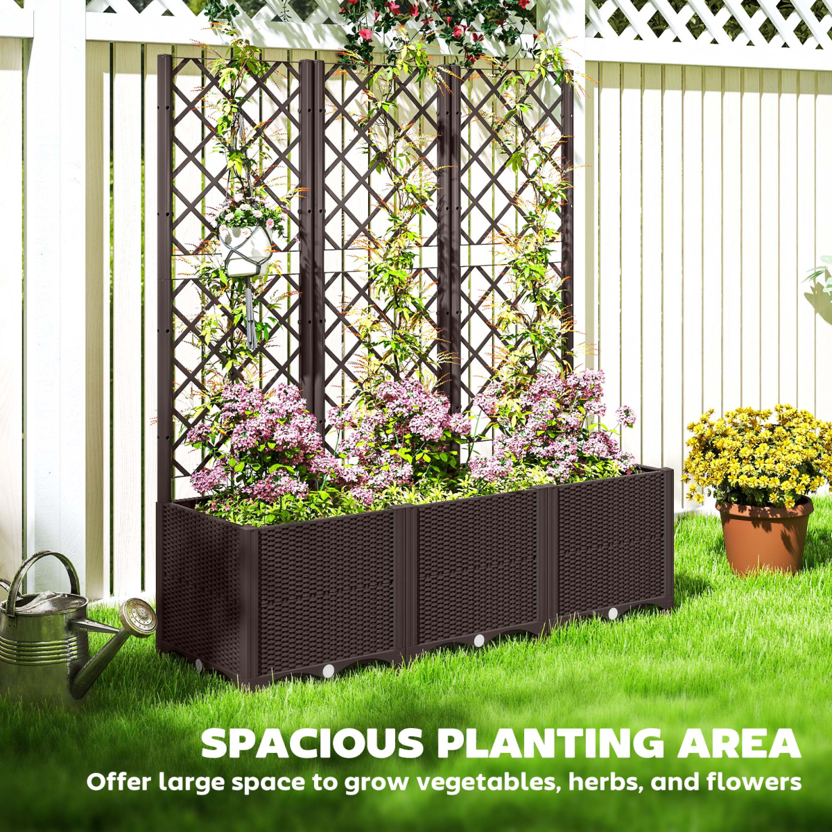 Outsunny Plastic Planter Box with Trellis and Drain Plugs