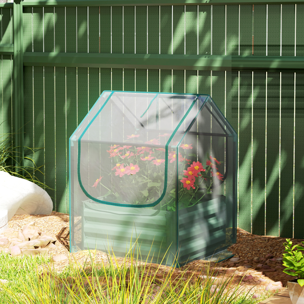 Outsunny Raised Garden Bed Planter Box with Greenhouse Cover