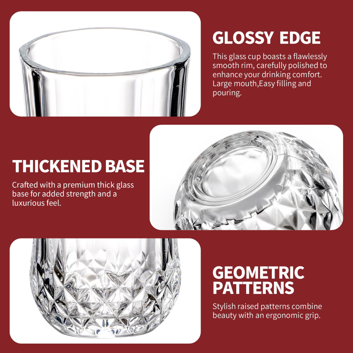 Vinsani 350ml Crystal-Cut Tall Glasses 6 Pack, Dishwasher Safe, BPA Free, Toughened Soda-Lime Glass