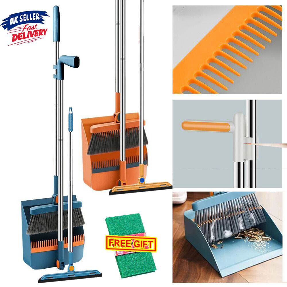 Long Handled Dustpan and Brush Set Strong Metal Handle Dust Pan & Broom Sweeper