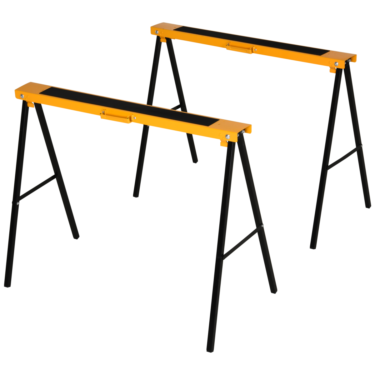 HOMCOM Set of 2 Steel Non-Slip Folding Sawhorses Black/Yellow