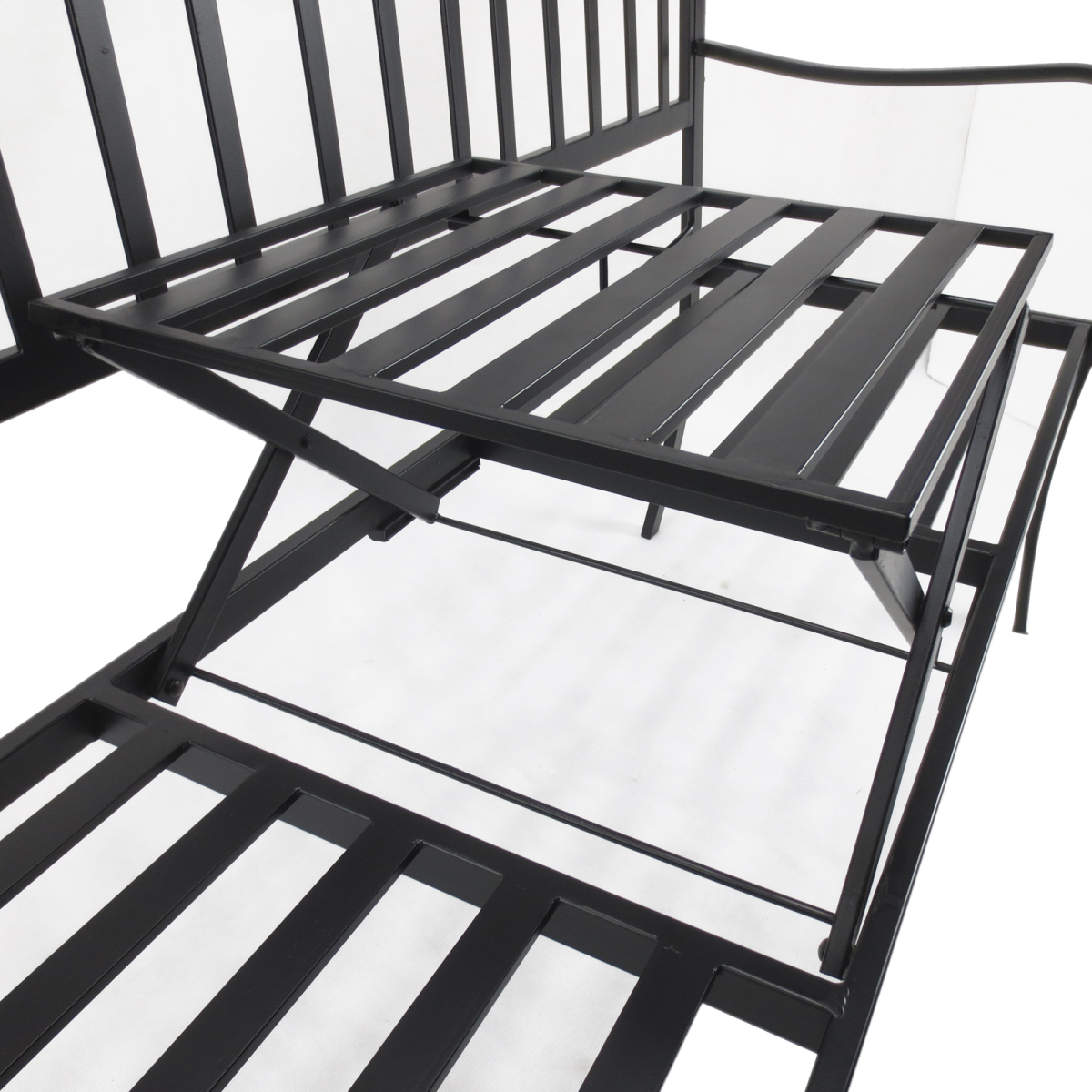Outsunny Outdoor 2 Seater Metal Bench with Lift-Up Middle Table, Patio Garden Seating Chair