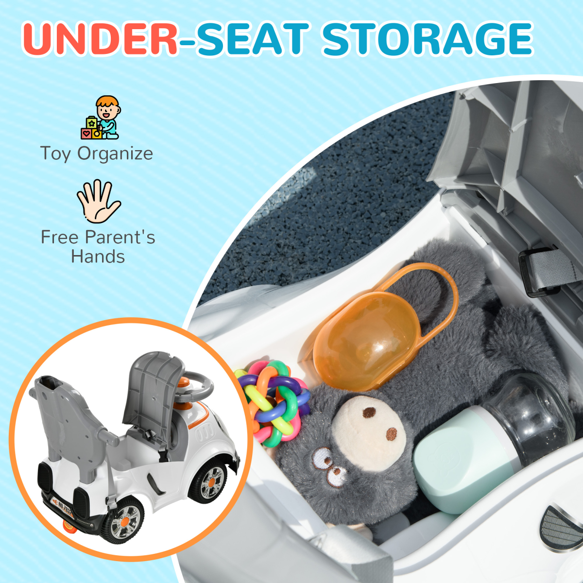 AIYAPLAY 3-in-1 Ride On Push Car with Light-Up Robot Design, White