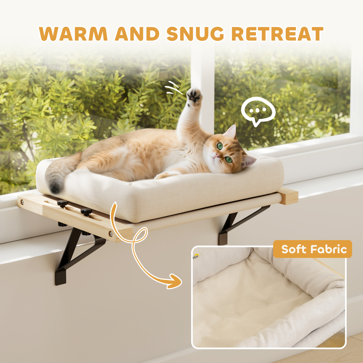 PawHut Adjustable Hanging Cat Hammock Bed with Cushion, Cream