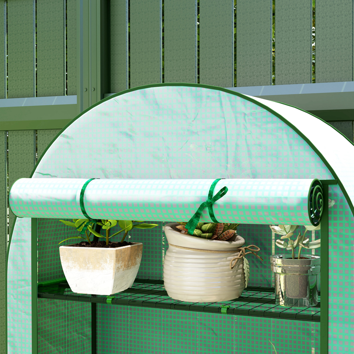 Outsunny 4-Tier Mini Greenhouse with Reinforced PE Cover, Green