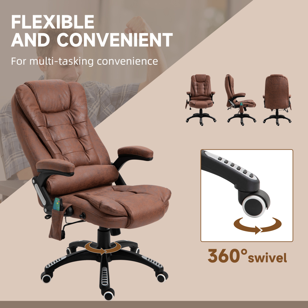 Executive Reclining Chair with Heating Massage Points, Brown
