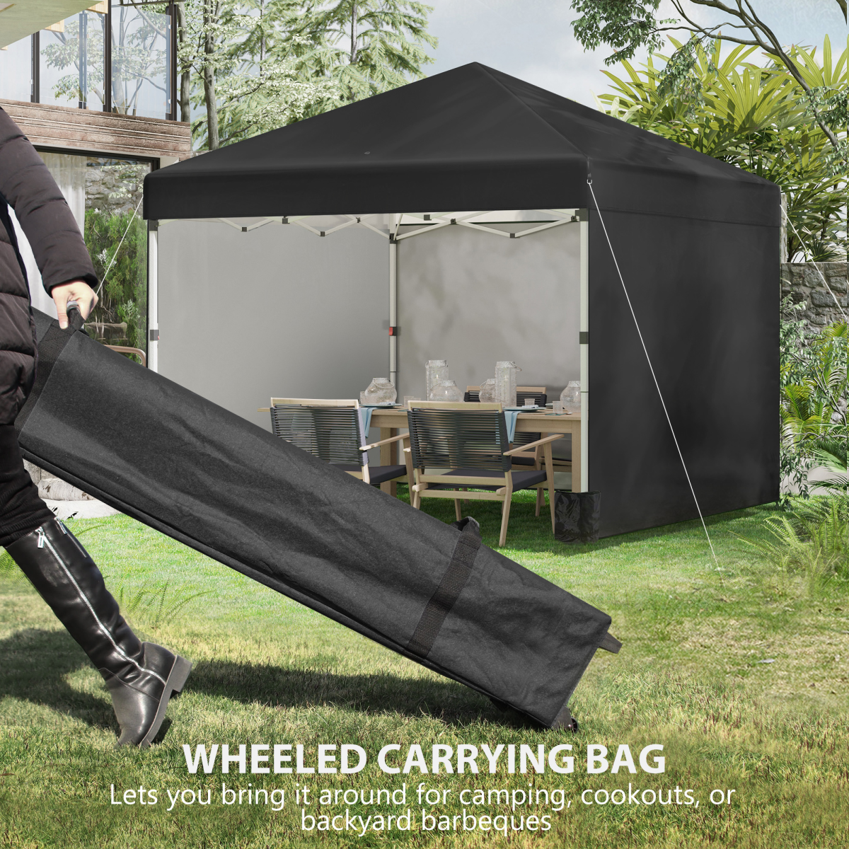 Outsunny 3x3m Pop Up Gazebo Party Tent with 3 Sidewalls, Black