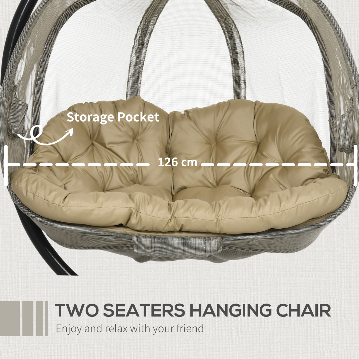 Outsunny 2-Seater Double Hanging Egg Chair with Cushion, Brown