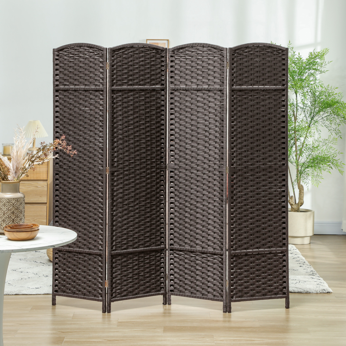 HOMCOM 4-Panel Folding Room Divider Privacy Screen, 160 x 170 cm, Brown