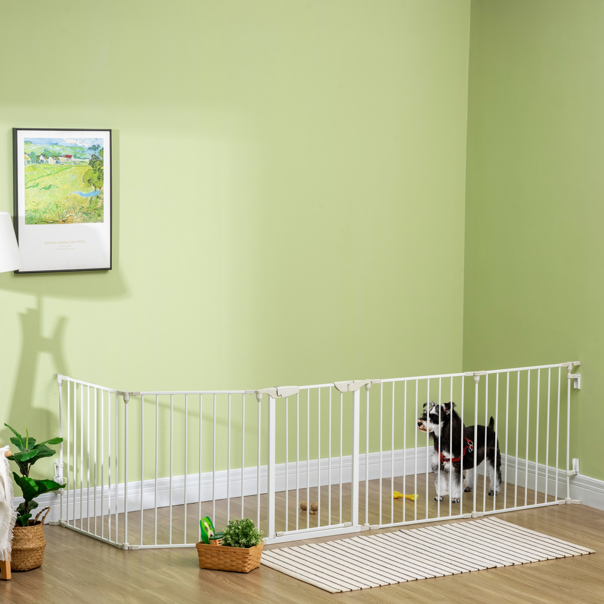 PawHut 5-Panel Indoor Pet Gate and Dog Playpen with Walk-Through Door, Freestanding or Wall-Mounted, Foldable Metal Frame, White