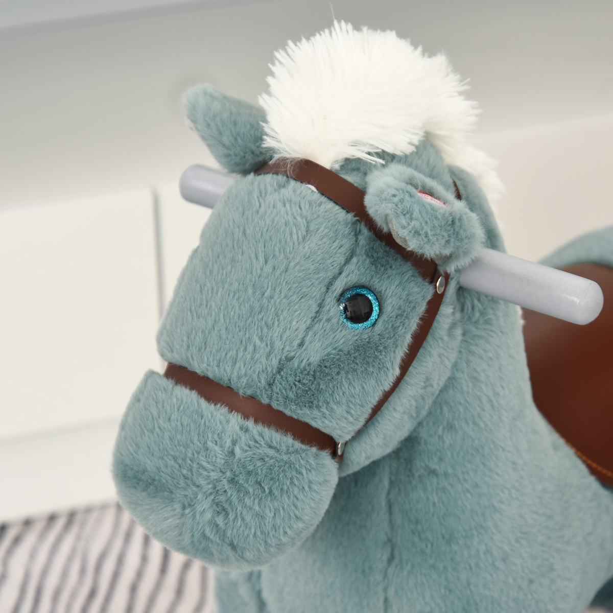 HOMCOM Kids Plush Ride-On Rocking Horse with Sounds & Handle Grip