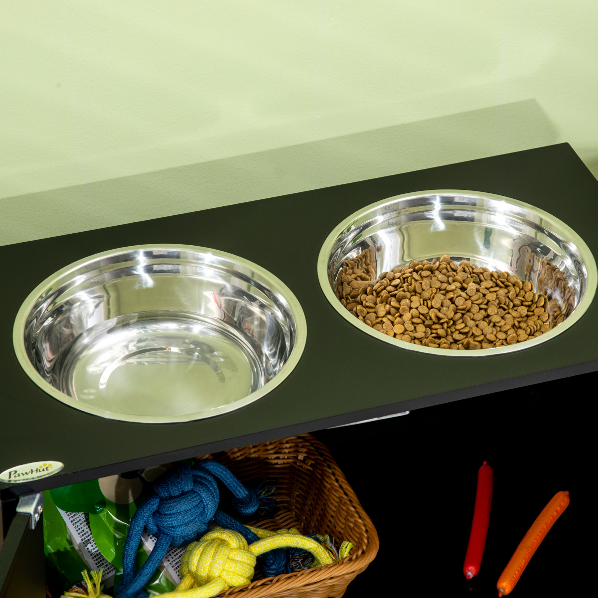 Raised Dog Bowls for Large Dogs Feeding Station Stand, Storage - Pawhut