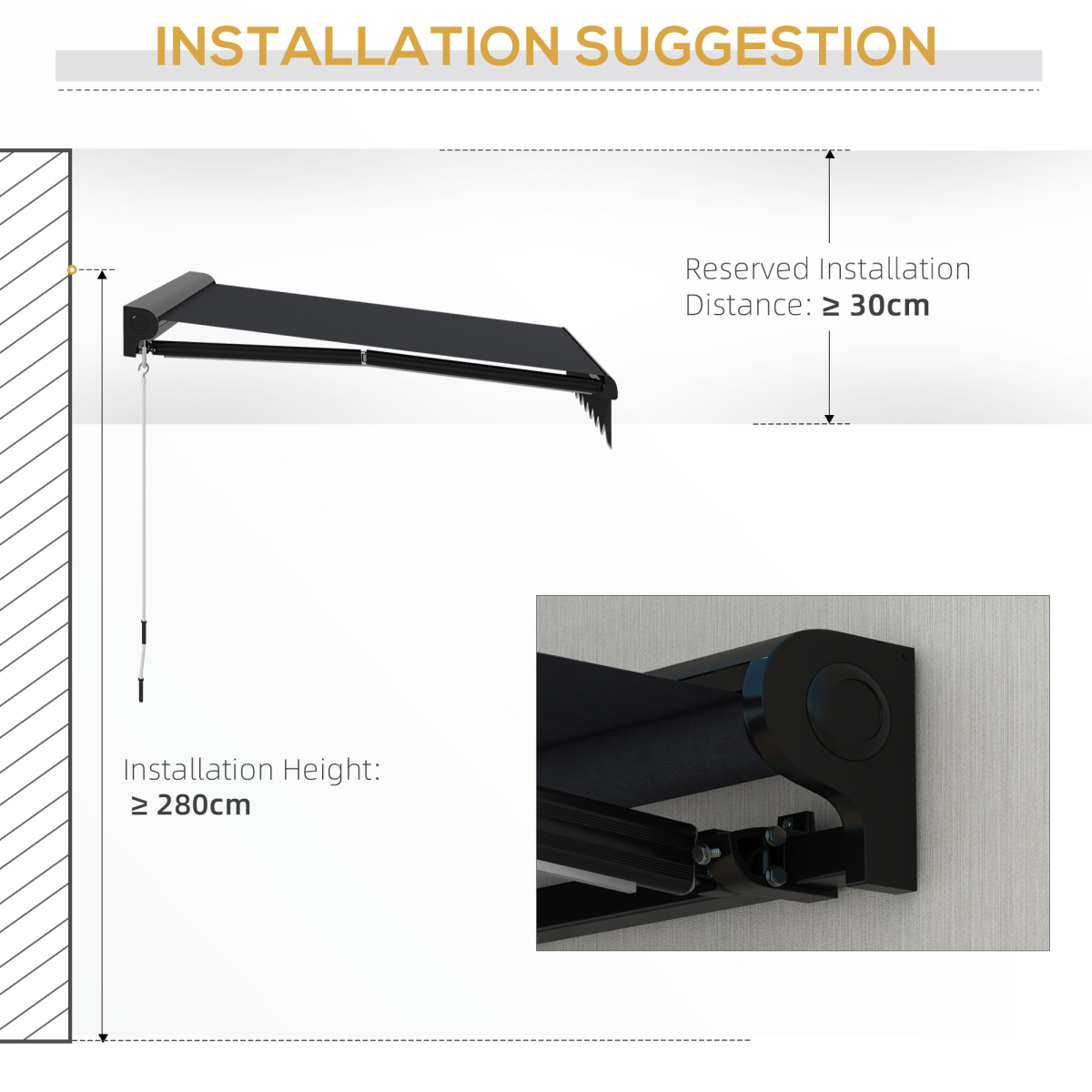 Outsunny 2.5 x 2m Electric Awning with LED Lights, Remote Control and Manual Handle, Half Cassette, Grey