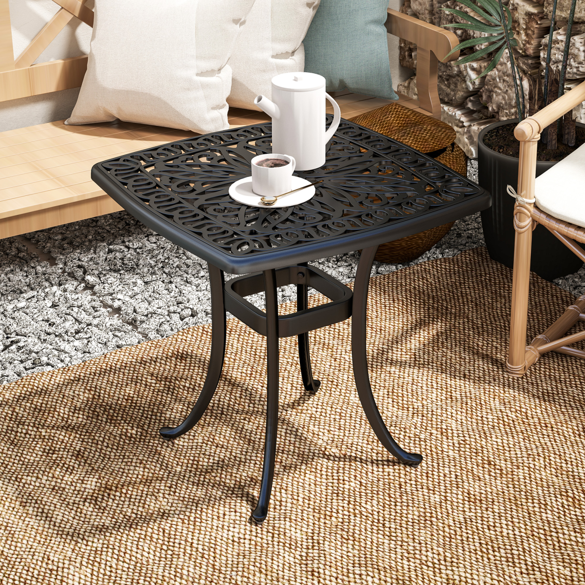 Outsunny Cast Aluminium Bistro Table with 38mm Umbrella Hole, Black