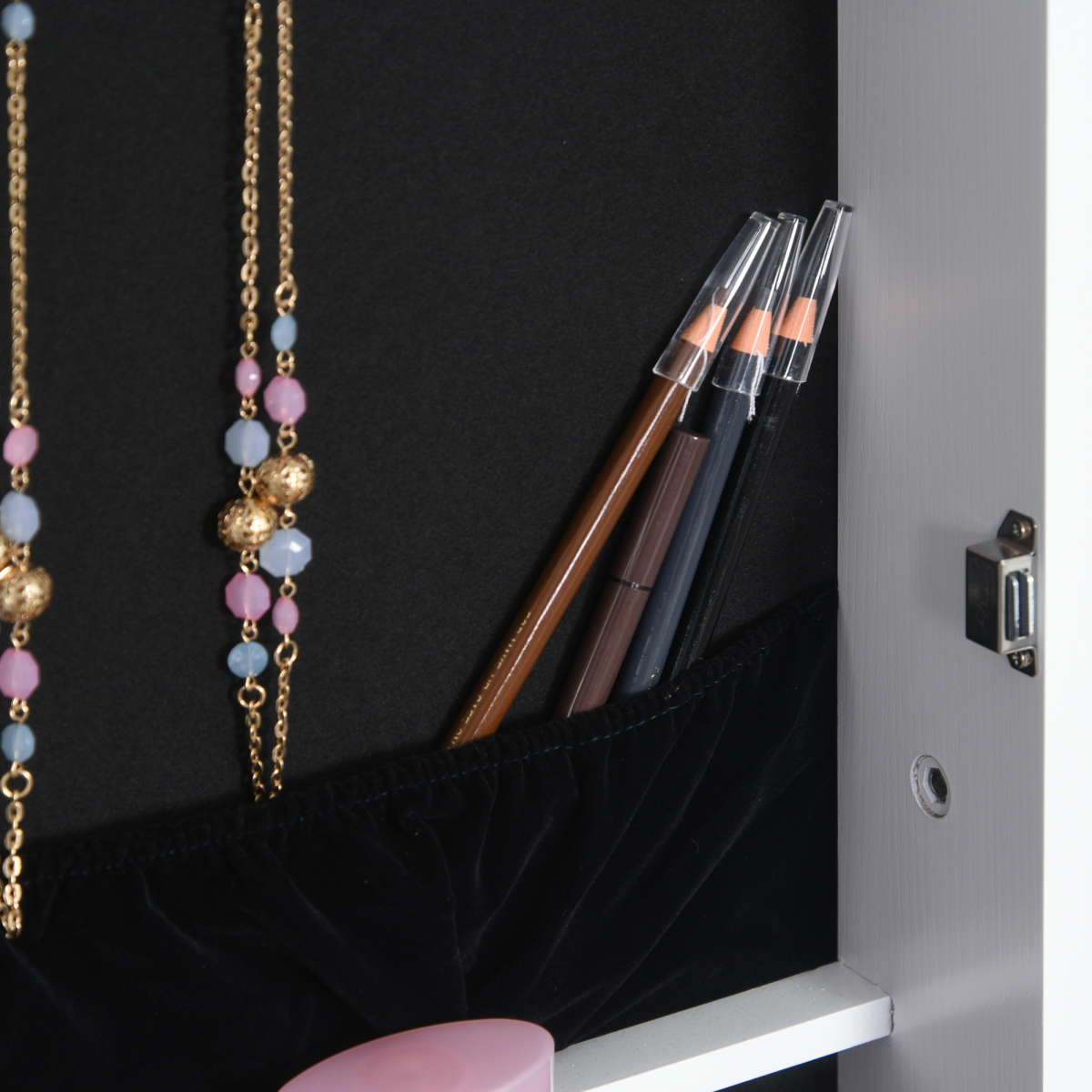 HOMCOM White Freestanding Full Length Mirror Jewellery Cabinet with Lock and Storage