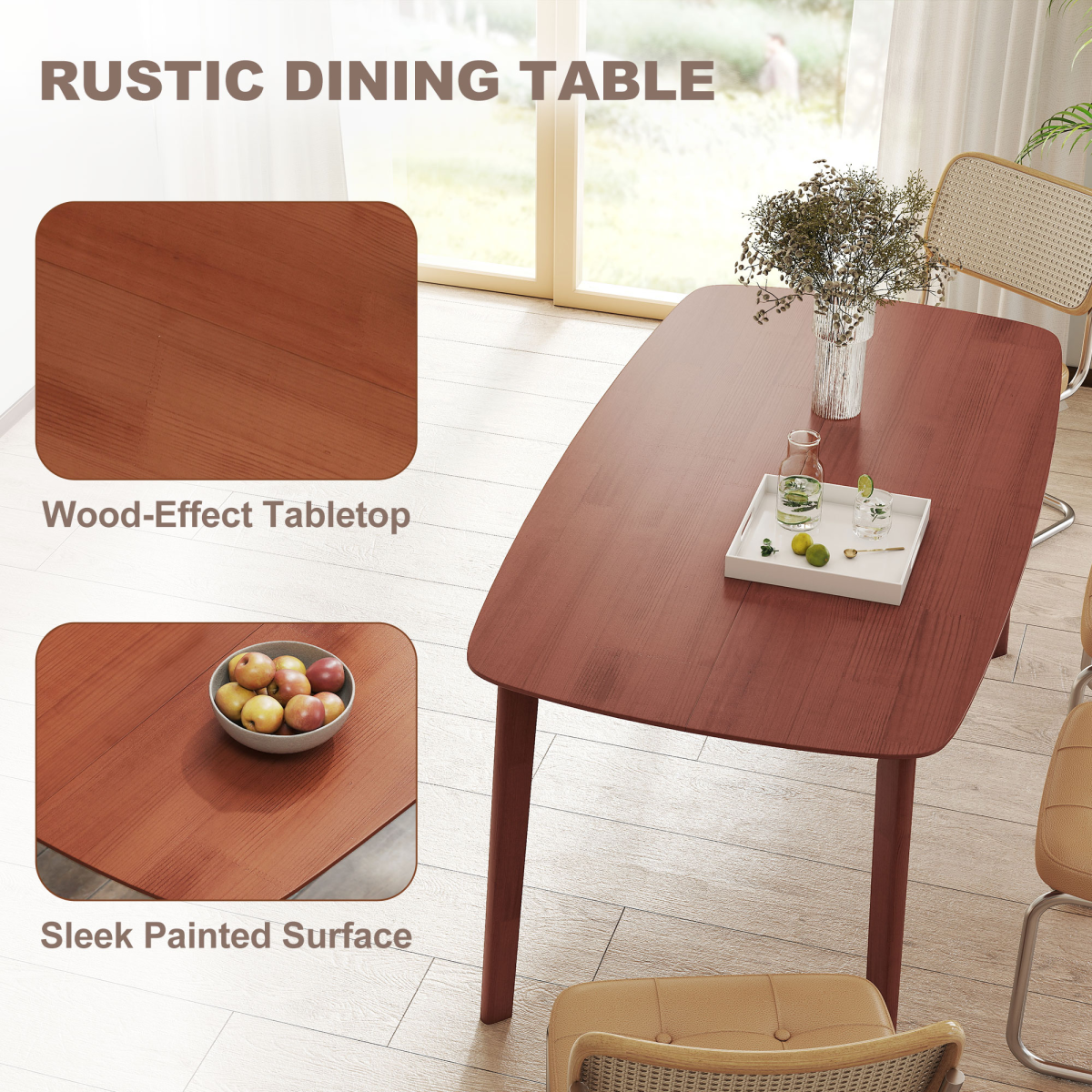 HOMCOM 150cm Rectangular Dining Table, Solid Wood Frame, Light Brown