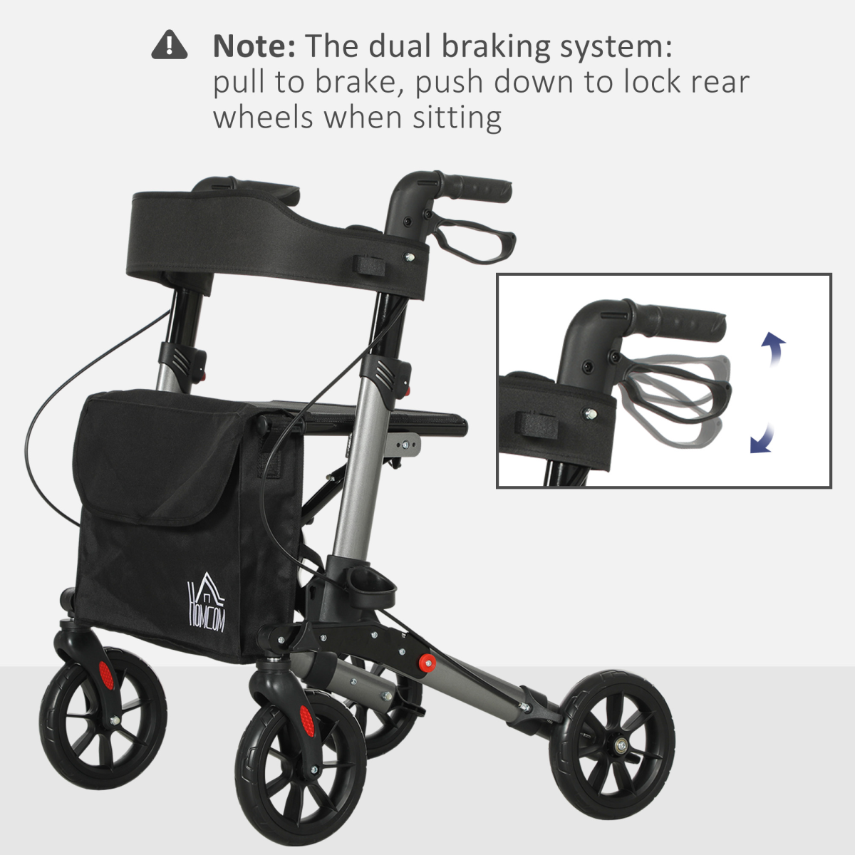 HOMCOM 4 Wheel Adjustable Rollator Walker with Seat, Brakes & Bag, Silver