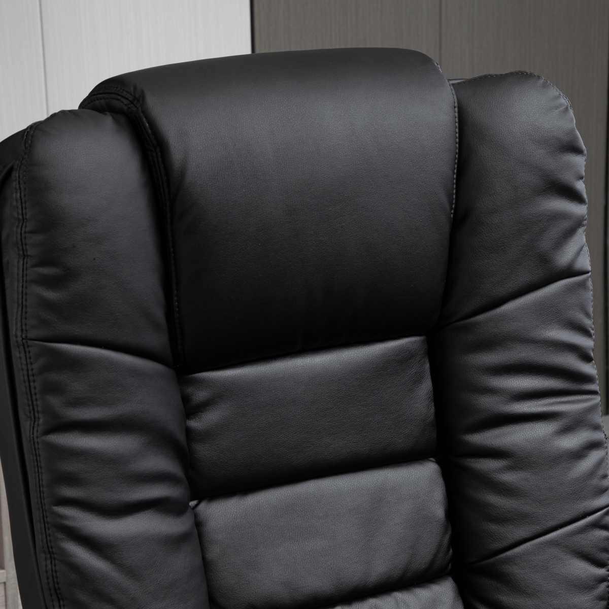 Swivel Manual Recliner and Footrest Set, PU Lounge Chair with Wooden Base, Black