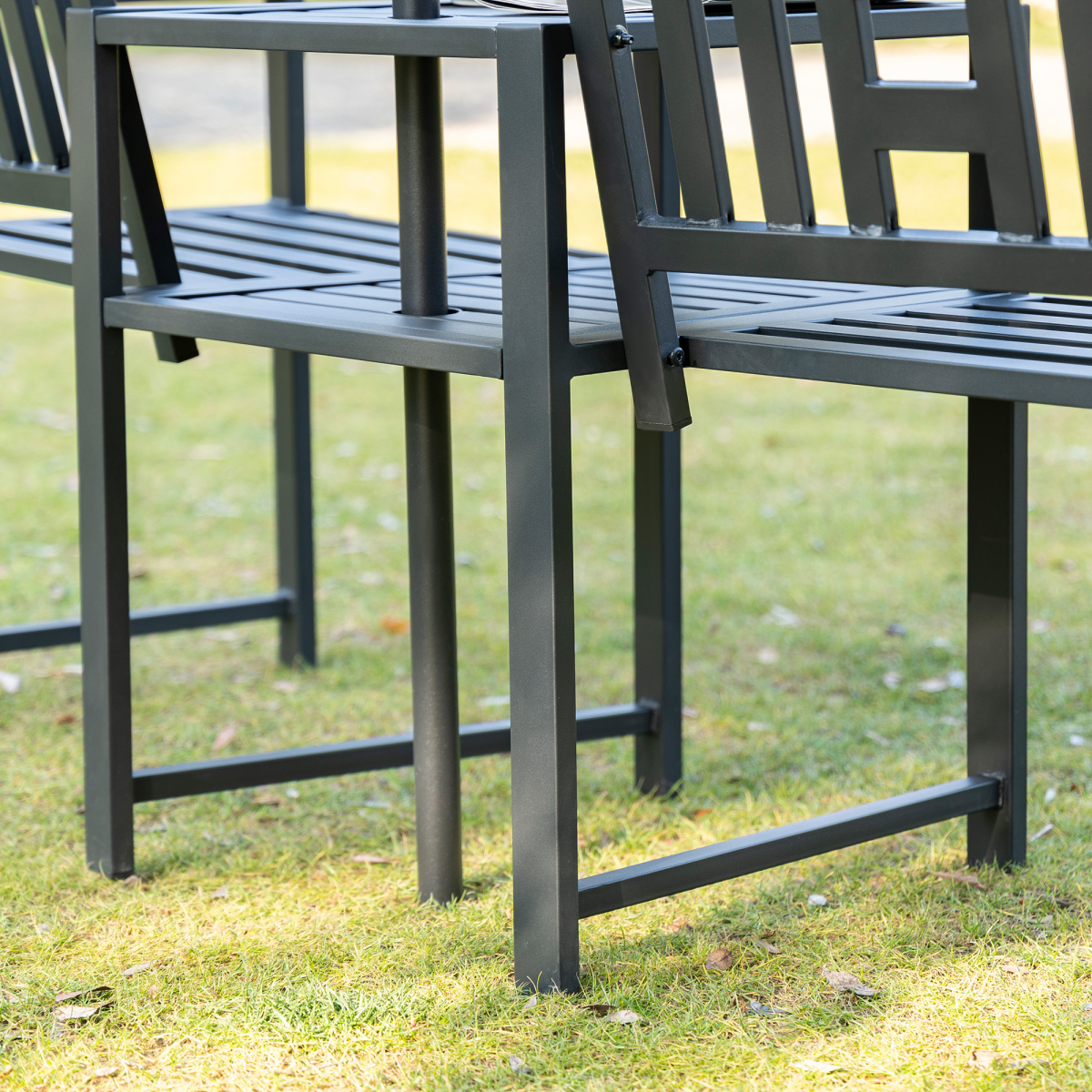 2-Seater Garden Bench with Middle Table, Slatted Patio Loveseat