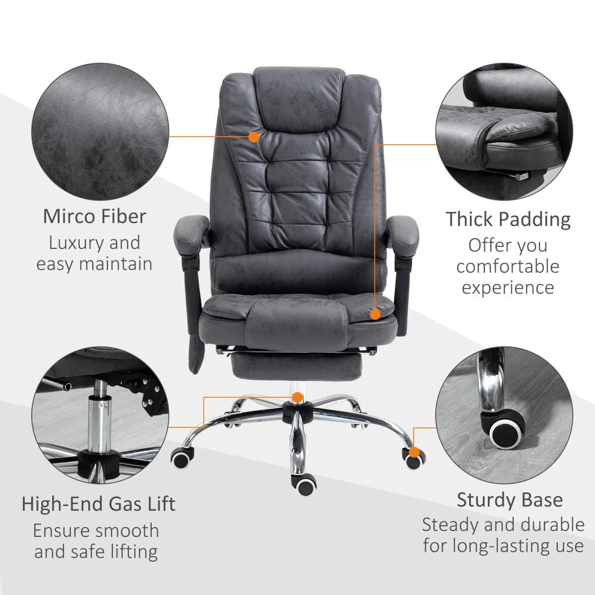 Vinsetto High Back Heated Massage Reclining Office Chair, Dark Grey