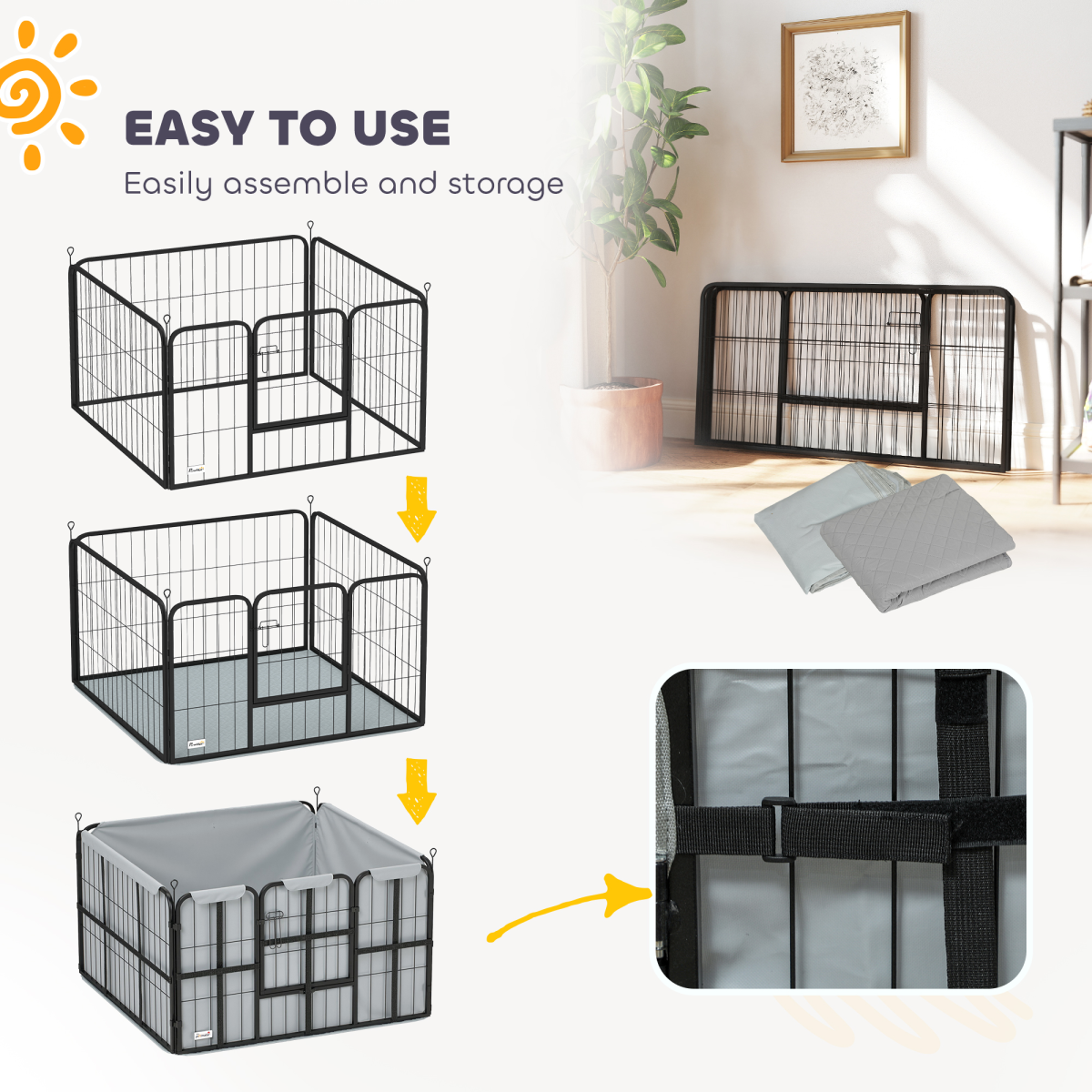 PawHut Dog Whelping Box with Washable Pee Pad, Steel, Black