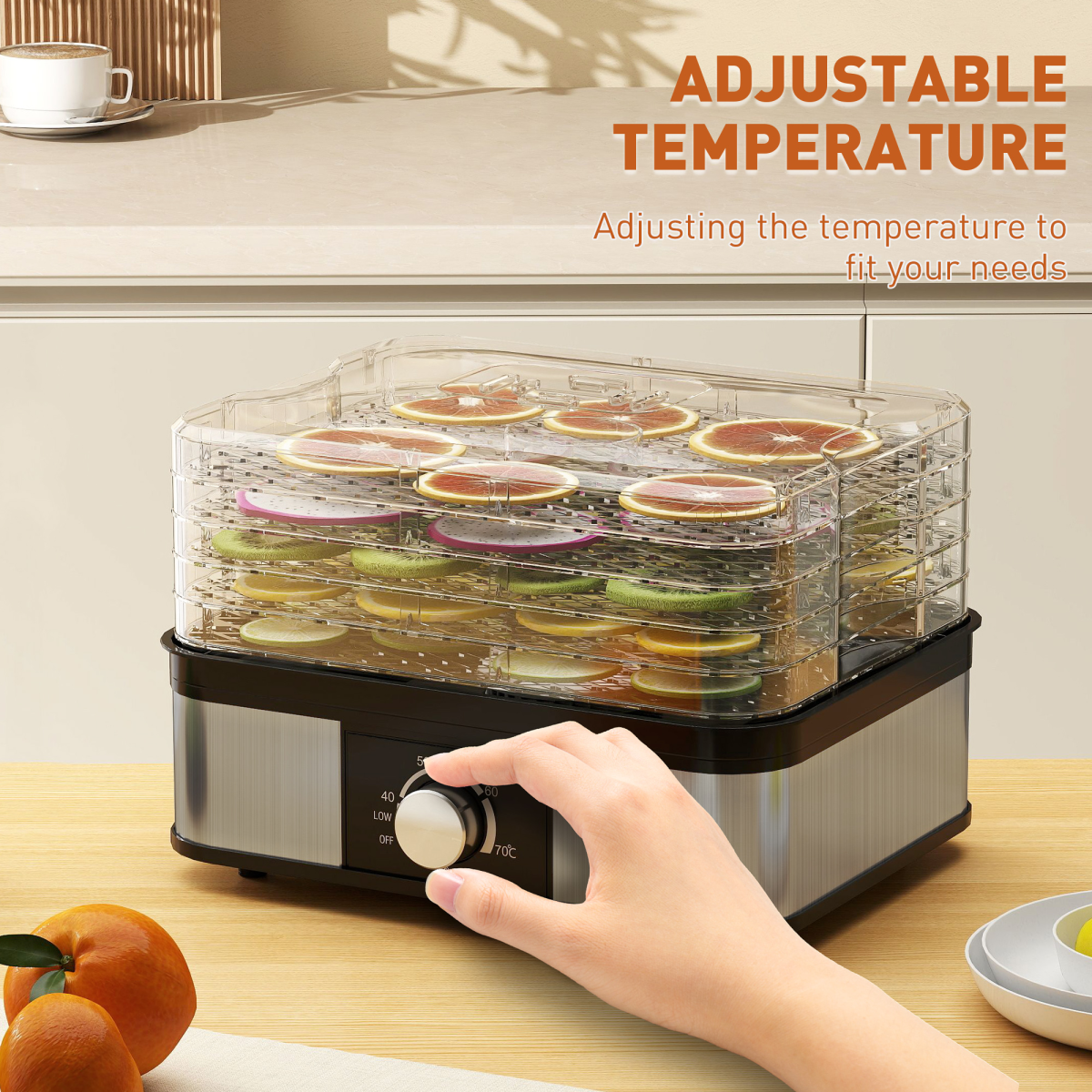 HOMCOM 5-Tier Food Dehydrator, 245W, Adjustable 35-70°C, Black