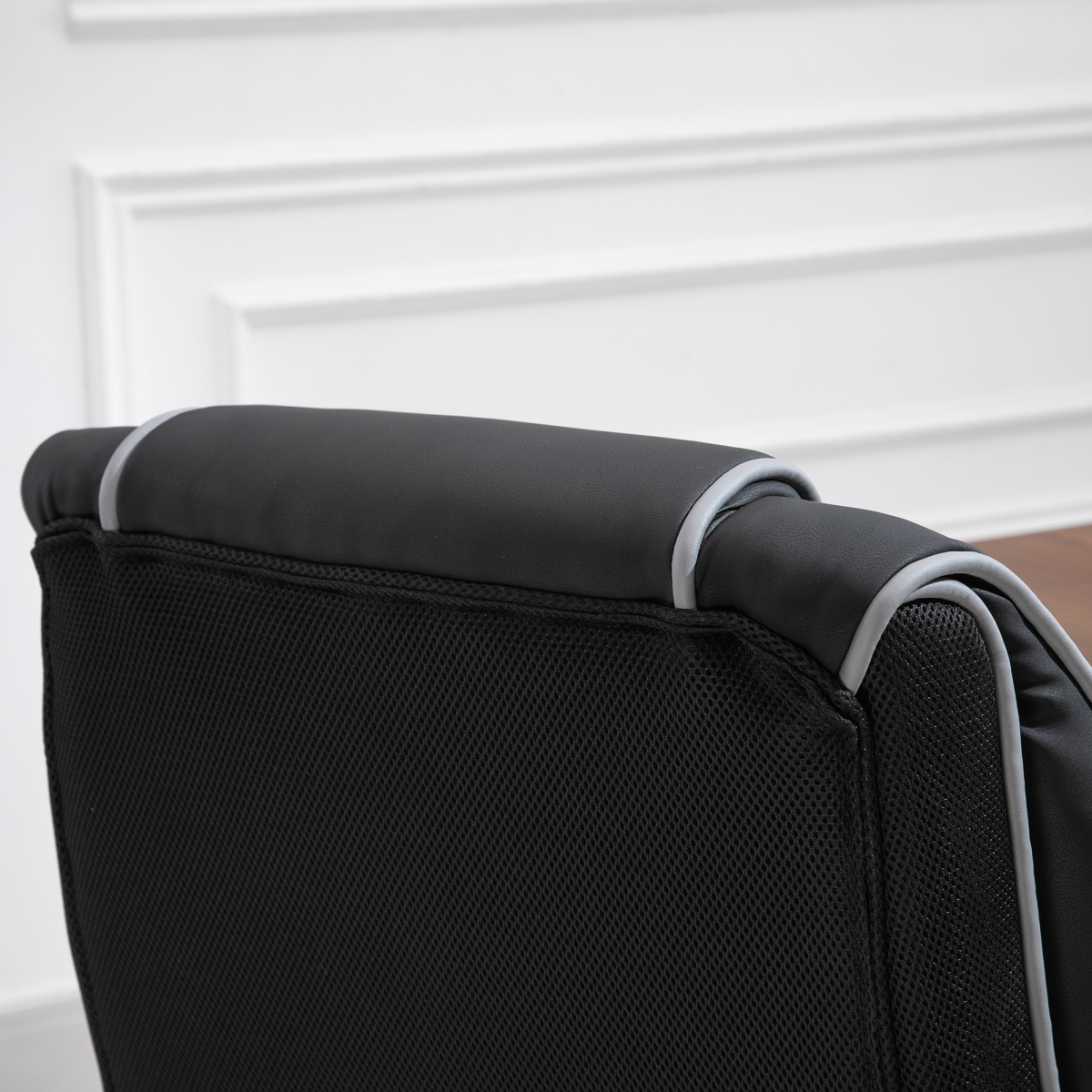 Black Piped PU Leather High Back Reclining Swivel Office Gaming Chair with Adjustable Height, Black