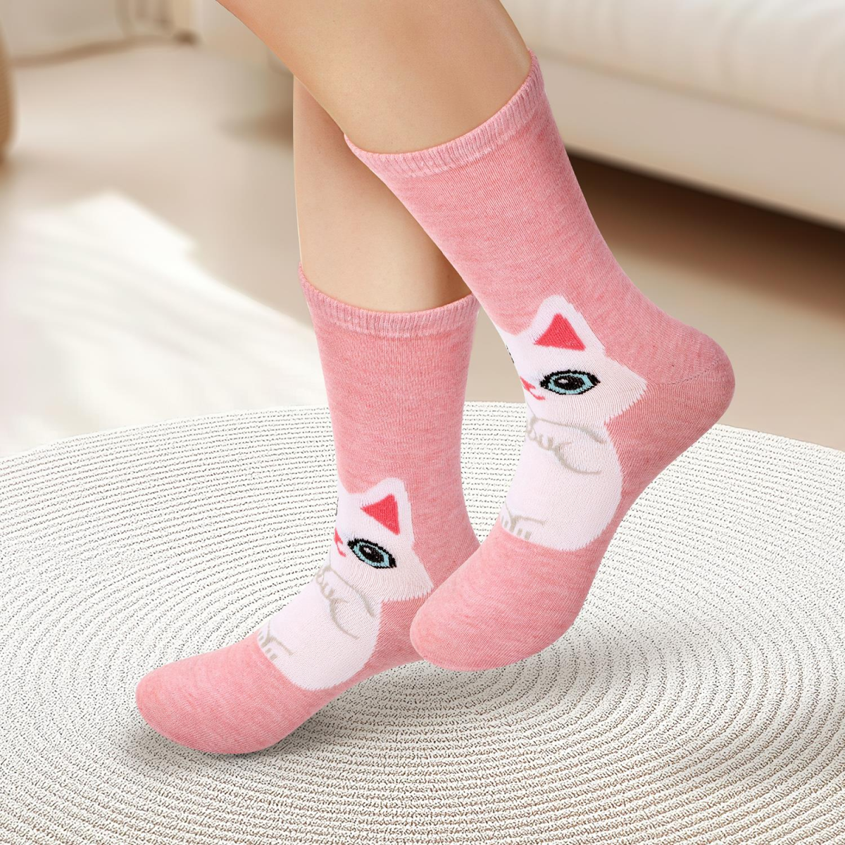 Vinsani Kitty Socks 5 Pack, Cute Animal Pattern Women's Socks