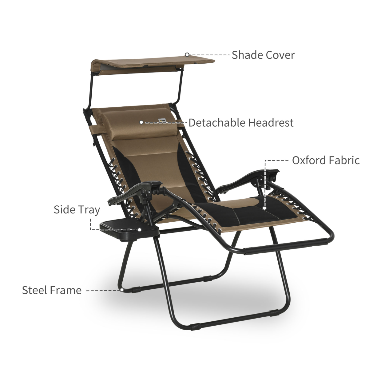 Outsunny Zero Gravity Lounger Chair with Canopy, Reclining Patio Chair, Foldable with Tray and Cup Holder