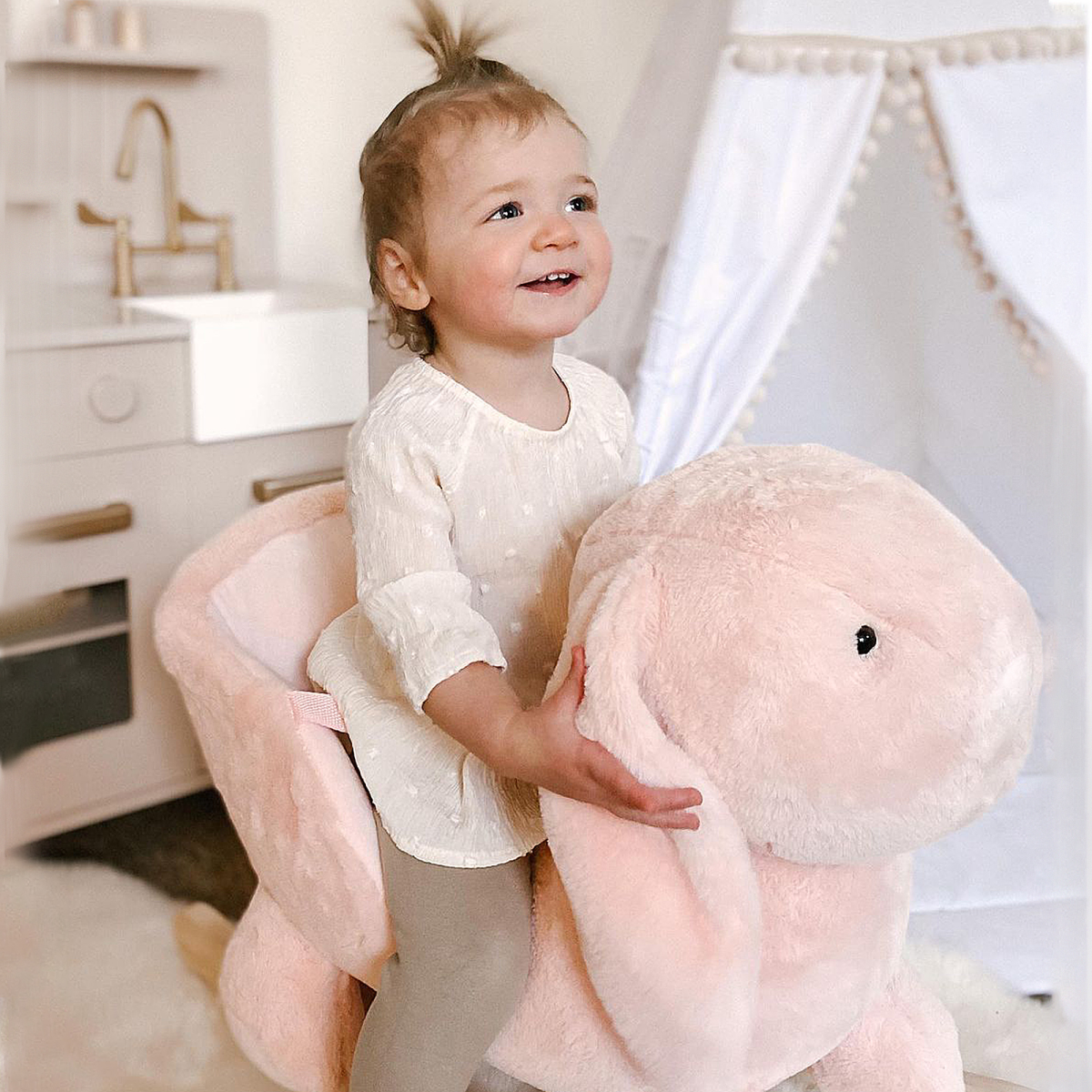 Kids Plush Rocking Rabbit with Sound, Seat Belt & Handlebars