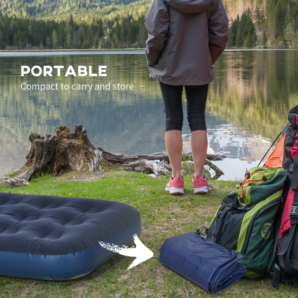 Outsunny Portable Single Air Mattress with Flocked Surface, Blue
