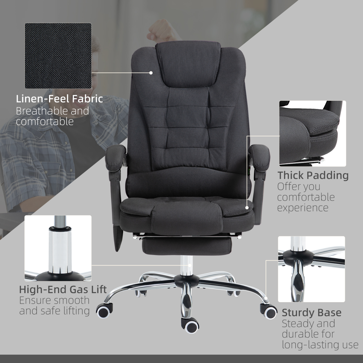 Vinsetto Massage Office Chair with Heat, Recline & Footrest, Black