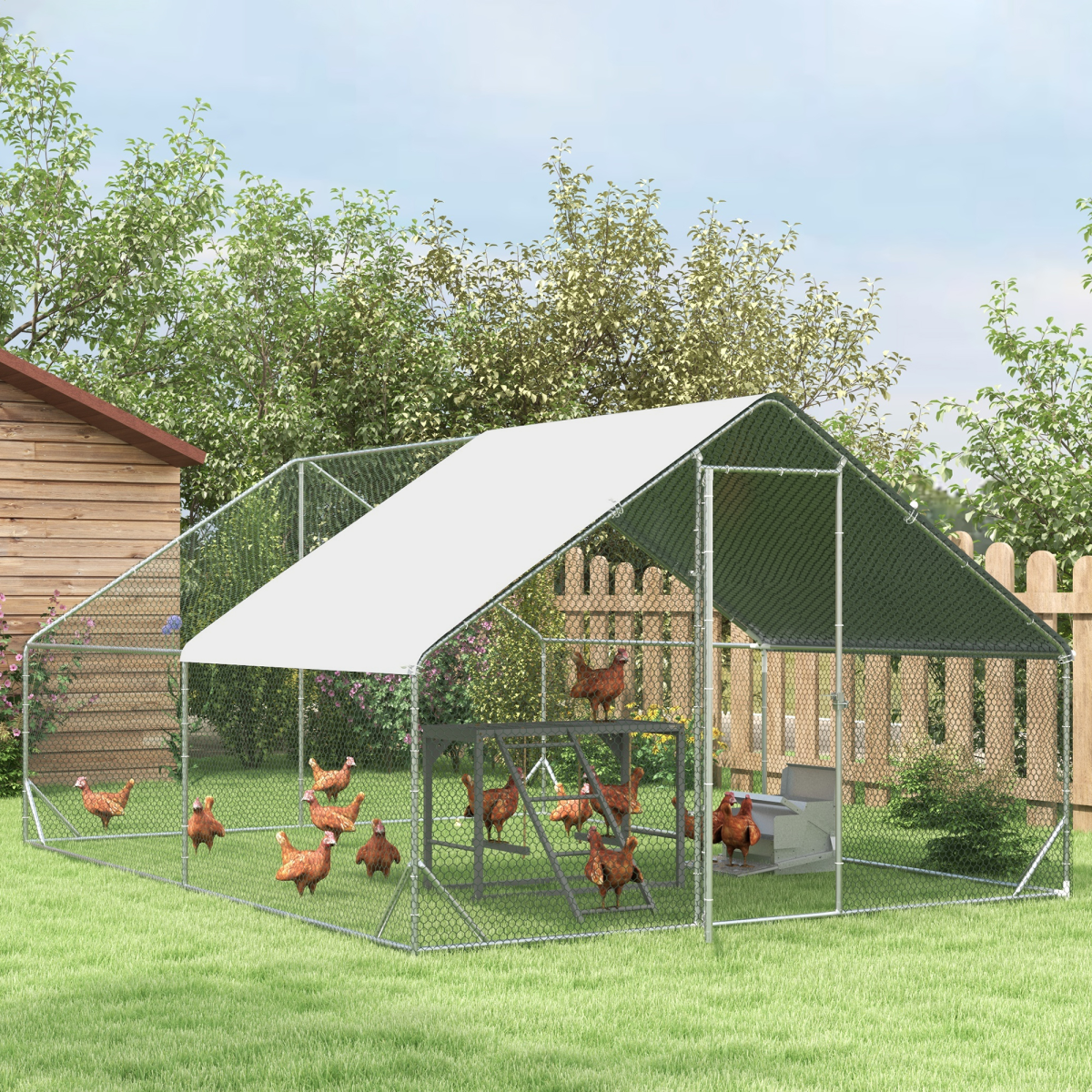 PawHut Chicken Activity Play Center with Swing Set, Ladder and Perches for 3-4 Birds, Grey