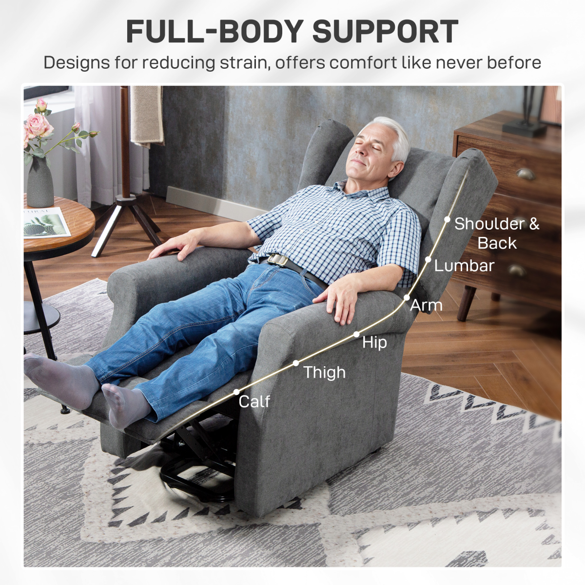 HOMCOM Power Lift Recliner Chair with Remote, Charcoal Grey