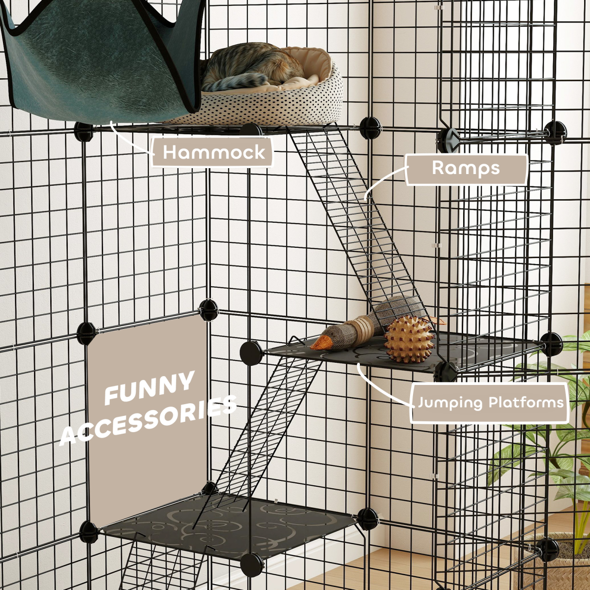 PawHut Four-Tier Customisable Cat Playhouse for Up to 3 Cats