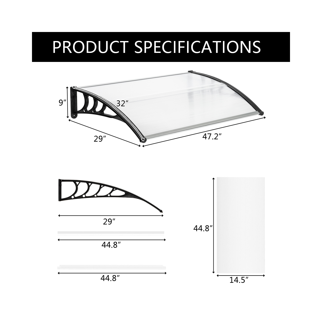 【Same Code:48202358】HT-120 x 80 Household Application Door & Window Rain Cover Eaves Canopy White & Black Bracket