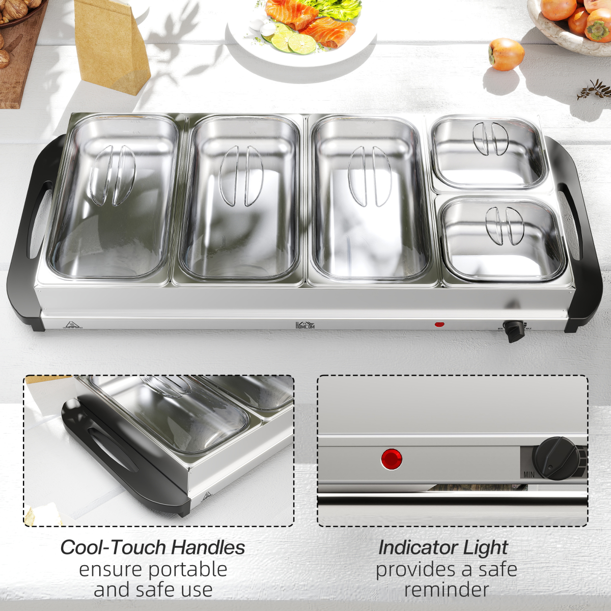HOMCOM 5-Tray Electric Food Warmer, 9.2L Buffet Server, Silver